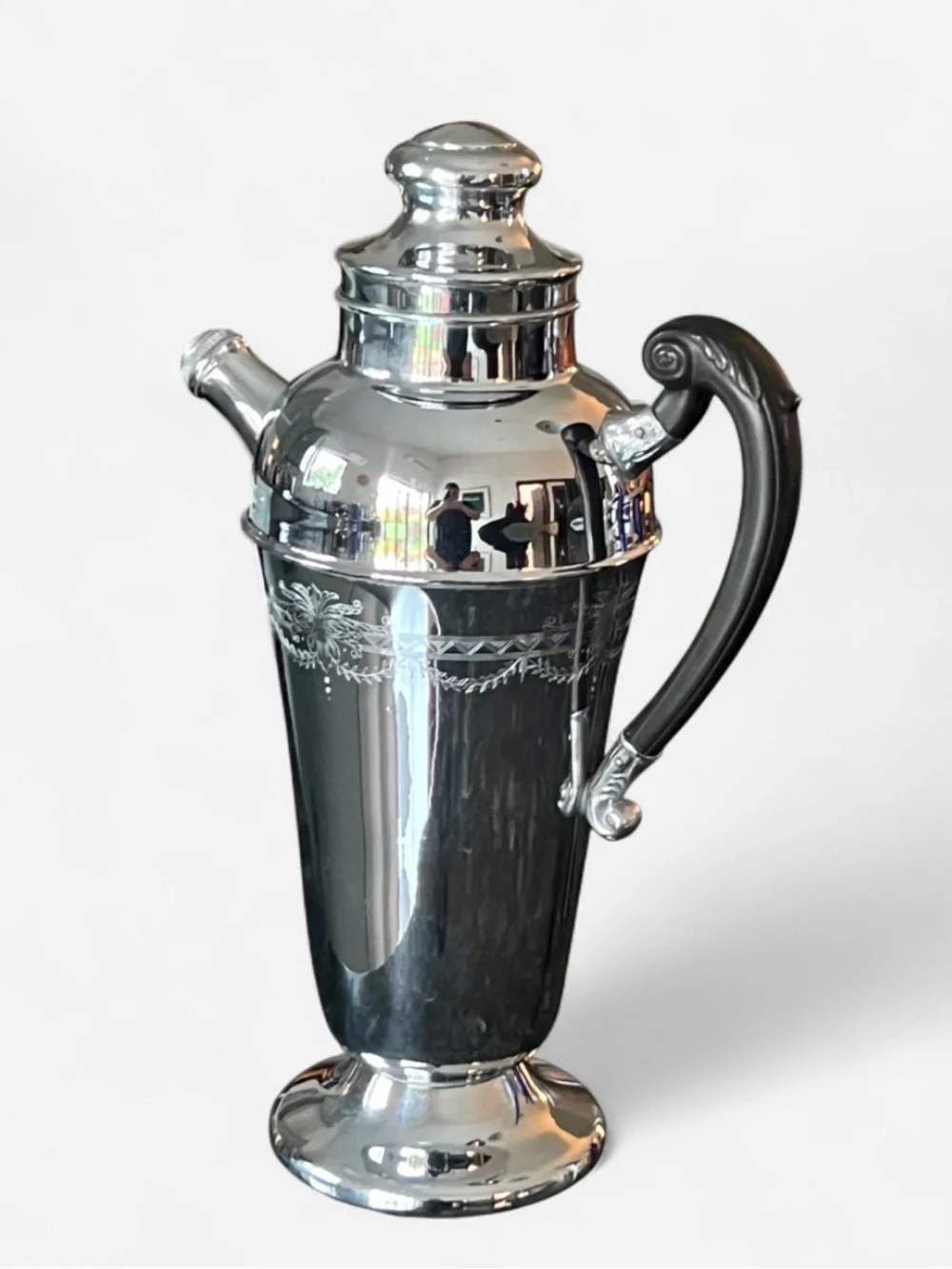1940’s Art Deco Lehman Bros Chromium Cocktail Shaker Pitcher Bakelite handle